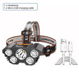 5 Led Headlamp Rechargeable Powerful Head Lamp